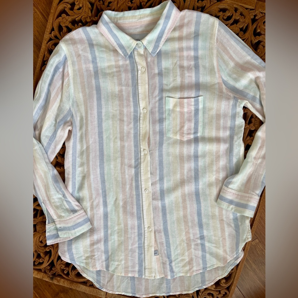 Rails Shirt Charli Mandalay Stripe Button Down Pastel Rainbow Linen Blend L Prep - Picture 3 of 7